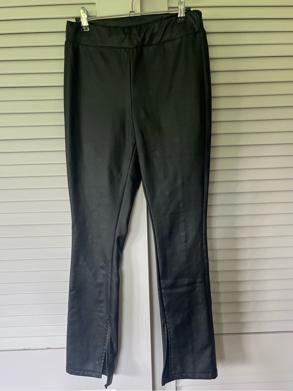 Black Faux Leather Leggings with Front Slits